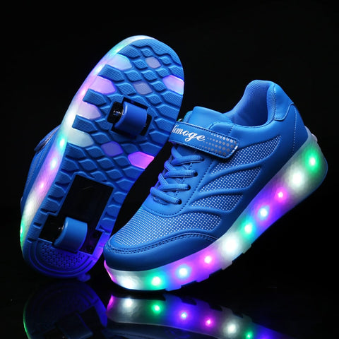 Children Two Wheels Luminous Glowing Sneakers Blue Pink Led Light Roller Skate Shoes for Children Kids Led Shoes Boys Girls Shoe