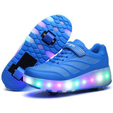 Children Two Wheels Luminous Glowing Sneakers Blue Pink Led Light Roller Skate Shoes for Children Kids Led Shoes Boys Girls Shoe