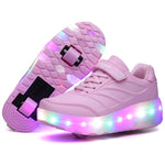 Children Two Wheels Luminous Glowing Sneakers Blue Pink Led Light Roller Skate Shoes for Children Kids Led Shoes Boys Girls Shoe