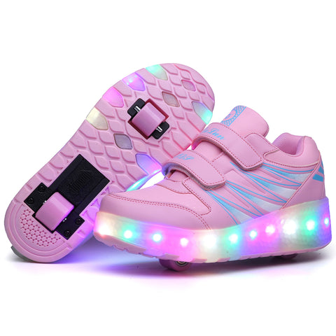 Two Wheels Luminous Sneakers Black Pink Led Light Roller Skate Shoes Children Kids Led Shoes Boys Girls Shoes Light Up Unisex