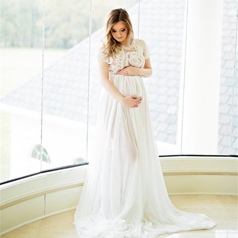 Maternity Dresses For Photo Shoot White Chiffon Maternity Maxi Dresses Crochet Lace Long Pregnancy Dress Photography