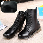 Autumn Winter Children Snow boots Genuine Leather Girl Boy Black Motorcycle boots Mid-Calf Military boots Kids shoes  060