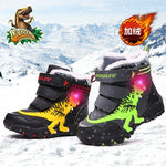 Dinoskulls Little Kids Winter Boots Shoes Boys Led Lighted Children Snow Boots Leather Warm Fleece Glowing Dinosaur T-rex Shoes