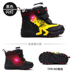 Dinoskulls Little Kids Winter Boots Shoes Boys Led Lighted Children Snow Boots Leather Warm Fleece Glowing Dinosaur T-rex Shoes