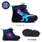 Dinoskulls Little Kids Winter Boots Shoes Boys Led Lighted Children Snow Boots Leather Warm Fleece Glowing Dinosaur T-rex Shoes