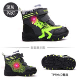 Dinoskulls Little Kids Winter Boots Shoes Boys Led Lighted Children Snow Boots Leather Warm Fleece Glowing Dinosaur T-rex Shoes