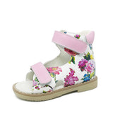 Little Kids Hook and Loop Corrective Orthopedic Genuine Leather Sandals Lovely Flower Summer Open-toe Shoes for Girls