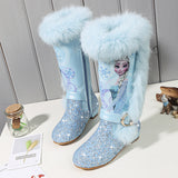 4-13 Years Old Children 2019 Winter Disney Botas Warm Long Boots Girls Low Heel Sequins Snow Boots Frozen Boots 2#11/03E50