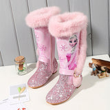 4-13 Years Old Children 2019 Winter Disney Botas Warm Long Boots Girls Low Heel Sequins Snow Boots Frozen Boots 2#11/03E50