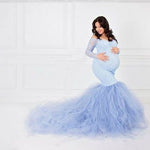 Sexy Lace Shoulderless Pregnancy Dress Photography Long Sleeve Mesh Maternity Maxi Gowns For Photo Shoot Pregnant Women Dress