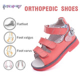 Princepard Children Orthopedic Sandals Open Toe Genuine Leather Thomas Heel Girls Orthopedic Sandals for Flat Foot Feet Support