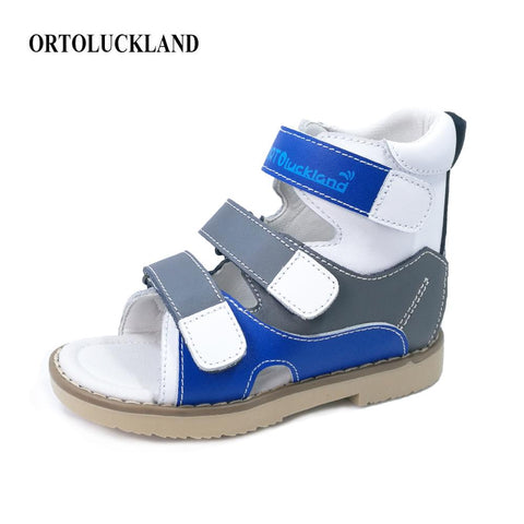 Ortoluckland Baby Boys Shoes Orthopedic Sandal for Children Original Genuine Leather Ankle Shoes Corrective Flat Foot  Footwear