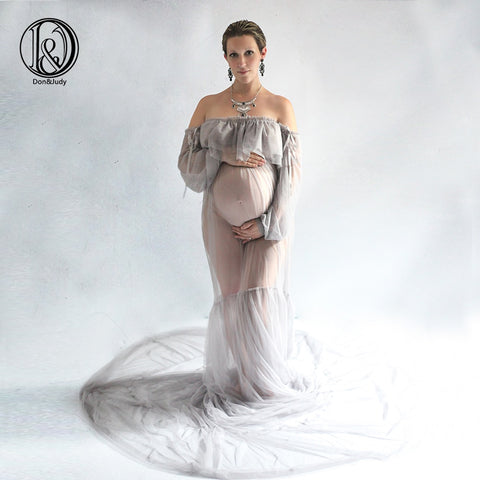 D&J 2019 Maternity Photography Props Maxi Pregnancy Gown Mesh Clothes Maternity Dress Fancy Shooting Photo Summer Pregnant Dress