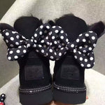 Kids Cute Minnie Snow Boots Girls Cow Leather Waterproof Shoes with Fur Children Winter Warm Baby Booties Snow Wear Boots