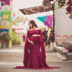 Elegant Lace Maternity Gowns for Photo Shoot Puff Sleeve Ruffle Pregnant Dresses for Women Maxi Long Pregnancy Dress Photography