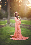 Elegant Lace Maternity Gowns for Photo Shoot Puff Sleeve Ruffle Pregnant Dresses for Women Maxi Long Pregnancy Dress Photography