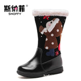 2017 Winter Children Snow Boots Mid-Calf Plush Shoes Genuine Leather Girls Warm Shoes Cartoon Princess Baby Girls Boots TX51