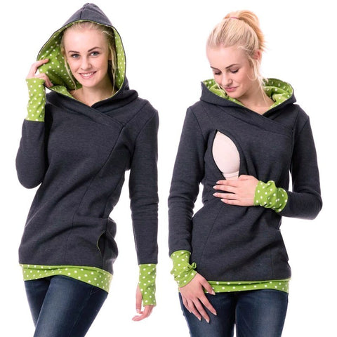 Autumn Winter Warm Nursing Maternity Hoodies For Pregnant Women Breastfeeding Pregnancy Hooded Top Maternity Lactation Sweater