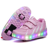 Two Wheels Luminous Sneakers Black Red Led Light Roller Skate Shoes for Children Kids Led Shoes Boys Girls Shoes Light Up Unisex