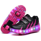 Two Wheels Luminous Sneakers Black Red Led Light Roller Skate Shoes for Children Kids Led Shoes Boys Girls Shoes Light Up Unisex